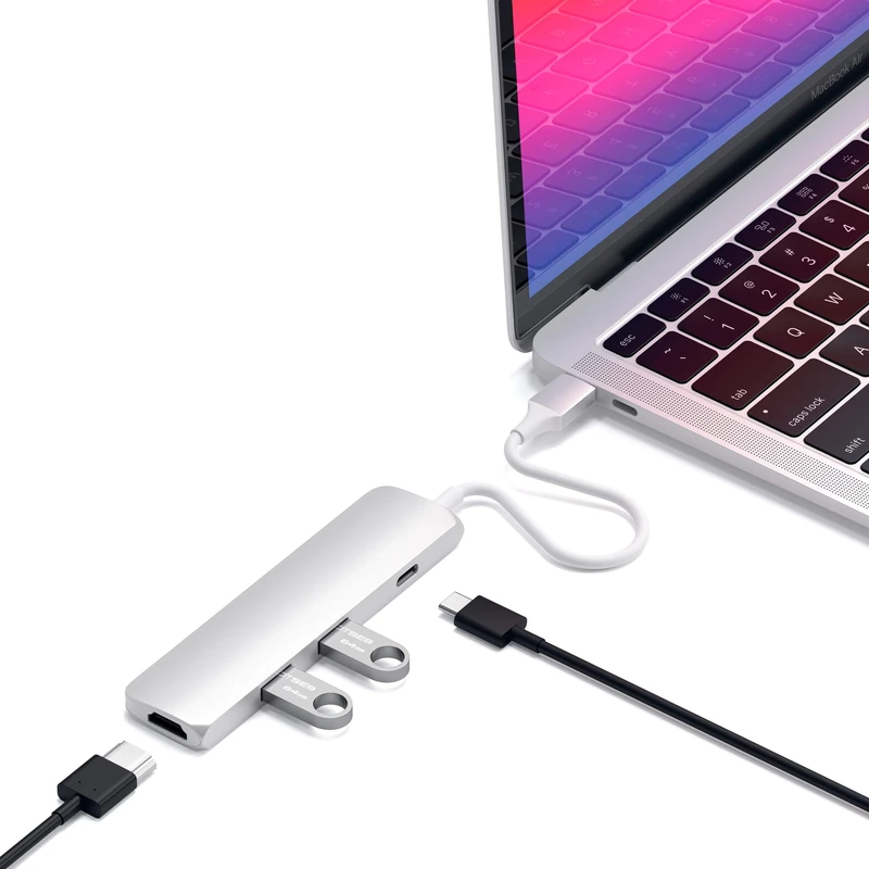 SATECHI 4-in-1 USB-C Hub Slim Classic Multiport Adaptor with PD 60W, 4K@60Hz HDMI and 2x USB-A 5Gbps Data Ports for MacBook Air & Pro M5 M4, Windows Laptops and More – Silver