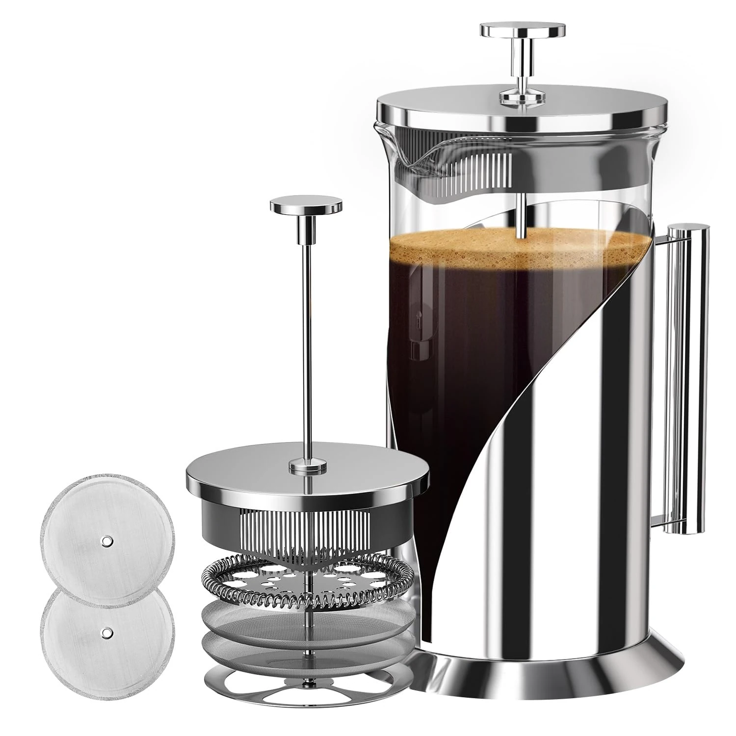 Café Du Chateau 34oz Cafetiere French Press Coffee Maker – Heat Resistant Borosilicate Glass & 304 Stainless Steel Press – 4-Level Filter System – Large Percolator for Ground Coffee