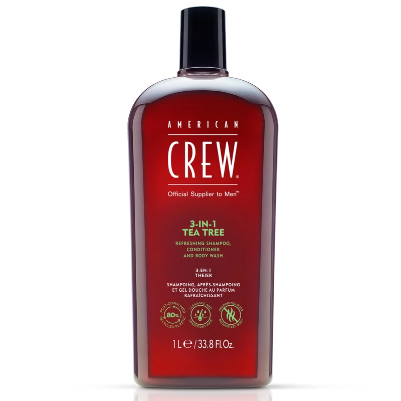American Crew 3-in-1 Tea Tree Shampoo and Conditioner and Body Wash by Crew for Men - 33.8 oz Shampoo and