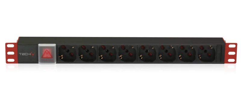 Techly Power Strip 8 Places for Rack 19" with C14 connector and Switch 1HE I-CASE STRIP-81V - power extensions (220 - 250, Black)