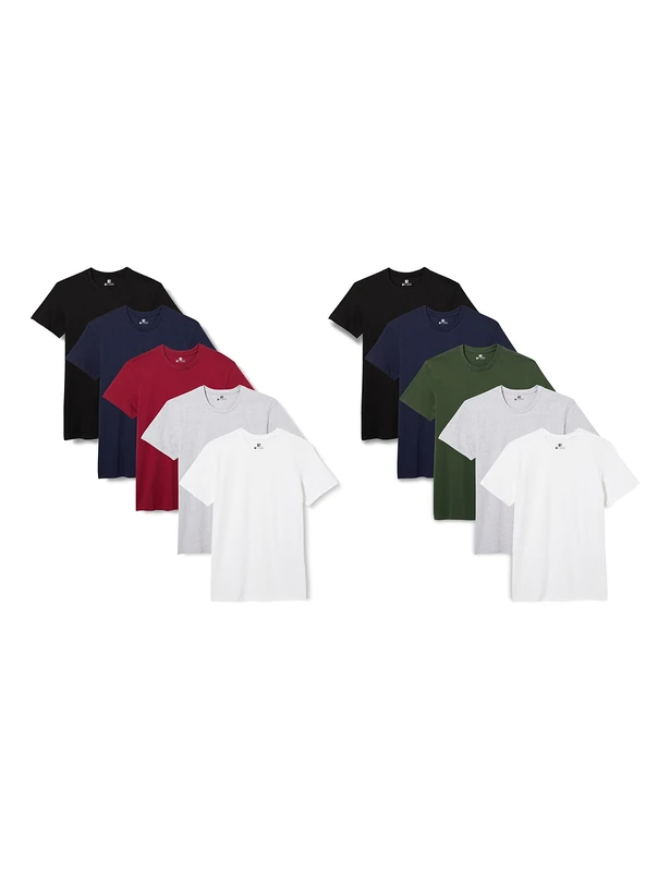 Lower East Men's Round Neck T-Shirt, Black/White/Navy Blue/Grey/Red/Green (Pack of 10), S