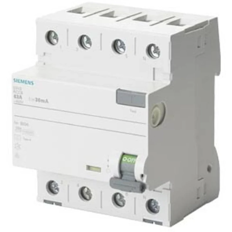 Siemens 5SV33443 RCD Circuit Breaker 4-Pin Type F Short-Term Delayed In: 40 A 30 mA Un AC: 400 V