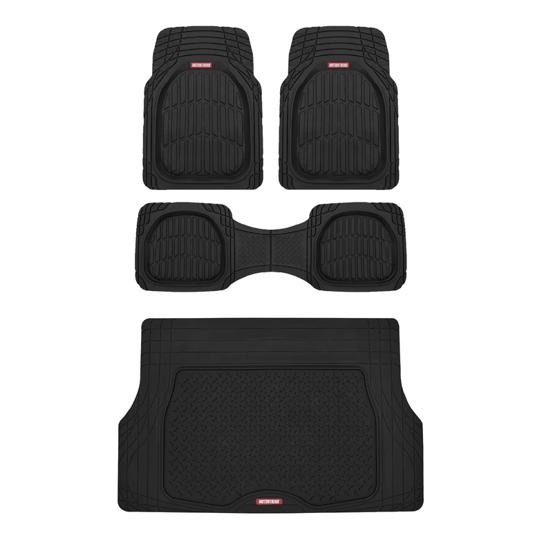 Motor Trend 4pc Black Car Floor Mats Set Rubber Tortoise Liners w/Cargo for Auto SUV Trucks - All Weather Heavy Duty Floor Protection - MT-923-BK+MT-884-BK_amj