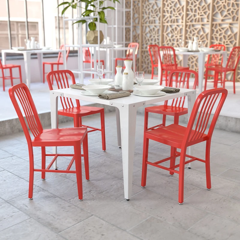 Flash Furniture Commercial Grade 2 Pack Red Metal Indoor-Outdoor Chair