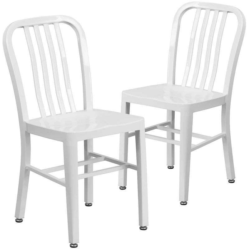 Flash Furniture Commercial Grade 2 Pack White Metal Indoor-Outdoor Chair