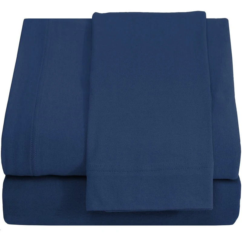 Crescent Twin Extra Long 100% Cotton jersey Sheet Set - Soft and Comfy Bedding Navy Twin XL - Image 1