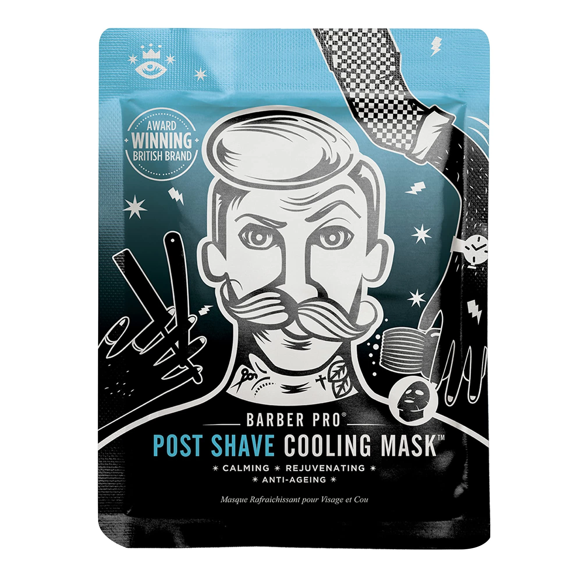 BARBER PRO POST SHAVE Mens Face Mask Cooling Anti-Aging Collagen Aloe Vera Tea Tree & Charcoal Natural Soothing Skincare For Men Reduces Redness & Irritation Vegan Multi Award Winning Brand
