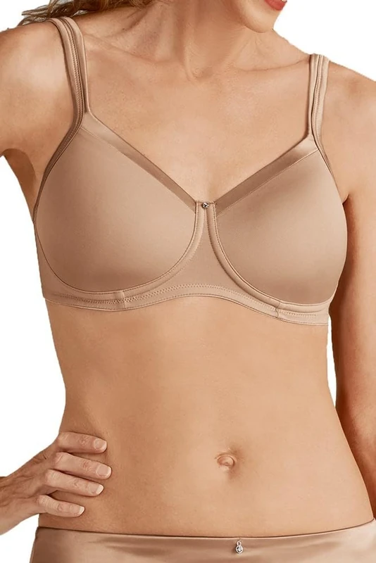 AMOENA Women's Lara Satin Pocketed Seamless Wire Free Tshirt Bra, Nude, 44A