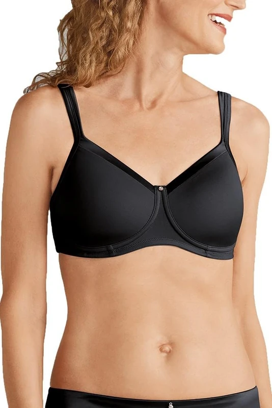 AMOENA Women's Lara Satin Pocketed Seamless Wire Free Tshirt Bra, Opaque, Black, 42AA