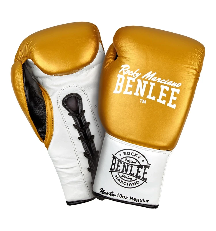 Benlee Rocky Marciano Unisex - Adult Newton Leather Contest Gloves, Gold/White/Black, 08 oz R