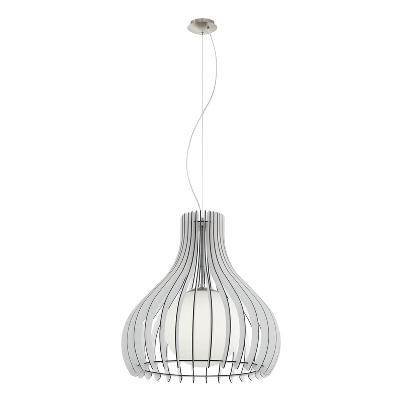 Eglo Pendant Lighting Tindori, Vintage Ceiling Light Fitting Made of Steel, Wood and Glass in Nickel matt and White, Hanging lamp for Dining and Living Room, E27 Socket, Ø 19.7 inches