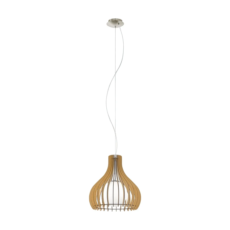 Eglo Pendant Lighting Tindori, Vintage Ceiling Light Fitting Made of Steel, Wood and Glass in Nickel matt, Maple and White, Hanging lamp for Dining and Living Room, E27 Socket, Ø 20 inches