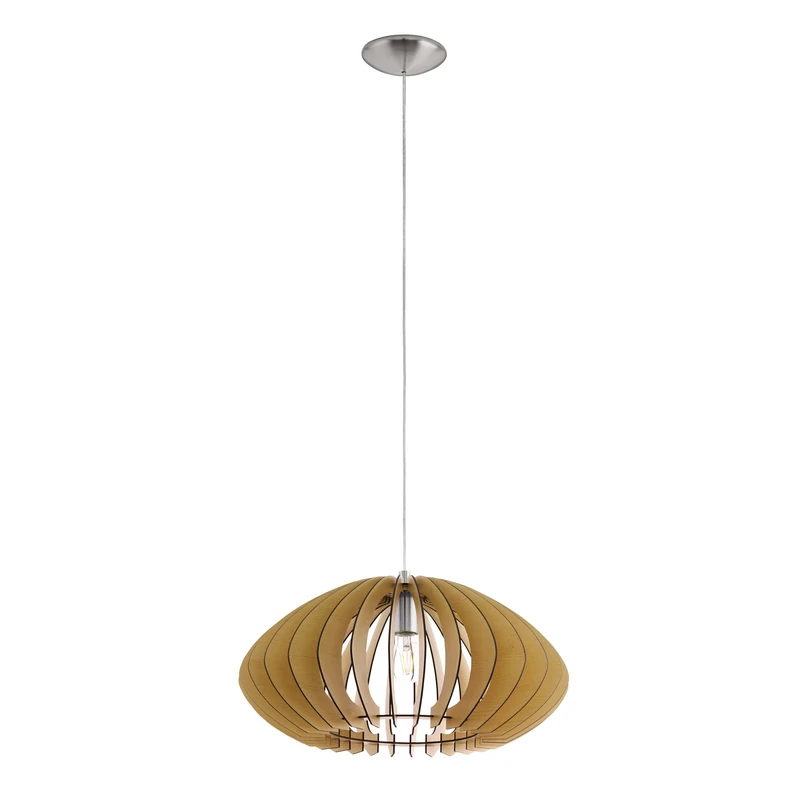 Eglo Pendant Light Cossano 2, 1-Light Hanging Lamp Vintage, Suspension Lamp Made of Steel and Wood in Matte Nickel, Maple, Dining Table Lamp, Hanging Living Room Light with E27 Socket, Ø 50 cm