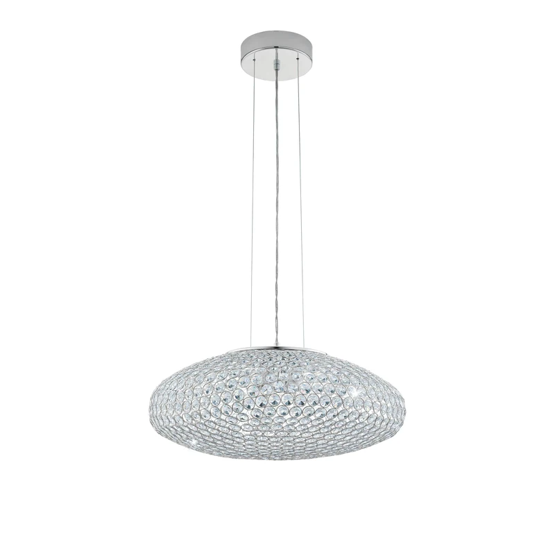 EGLO Clemente Pendant Light, 3-Bulb Pendant Light, Elegant, Steel and Crystal in Chrome, Clear, Dining Table Lamp, Living Room Lamp, Hanging with E27 Socket