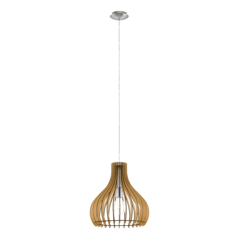 EGLO Tindori Pendant Light, 1-Bulb Vintage Pendant Light Made of Steel and Wood in Nickel Matt, Maple, Dining Table Lamp, Living Room Lamp Hanging with E27 Socket, Diameter 38 cm