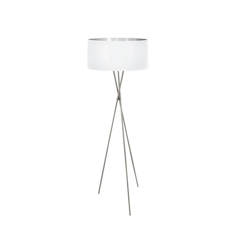 Eglo Floor Lamp Fondachelli, Standing Light, Metal and Textile Lamp, Living Room Light in White and Silver, Lamp with Foot Switch, Fabric Lamp with E27 Socket