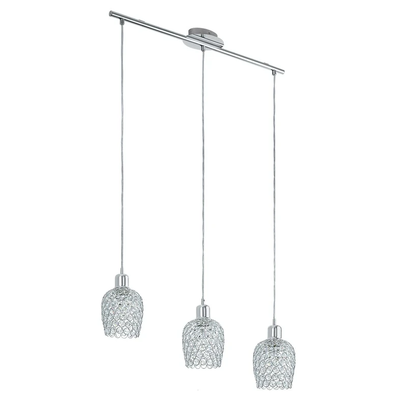EGLO Bonares 1 Pendant Light, 3-Bulb Pendant Light, Elegant, Steel and Crystal in Chrome, Clear, Dining Table Lamp, Living Room Lamp, Hanging with E27 Socket