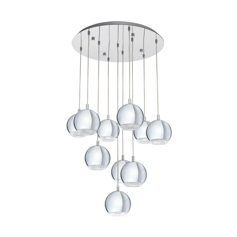 Eglo Pendant Light Conessa, 10-Flame Hanging Lamp, Suspension Lamp Made of Metal and Plastic, Dining Table Light in Chrome, Clear, Hanging Living Room Lamp with GU10 Socket, Ø 58 cm