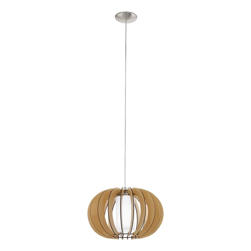 EGLO Stellato 1 Pendant Light, 1-Bulb Vintage Modern Pendant Light Made of Steel, Wood and Glass in Matt Nickel, Maple, White, Dining Table Lamp, Living Room Lamp Hanging with E27 Socket, Diameter 40