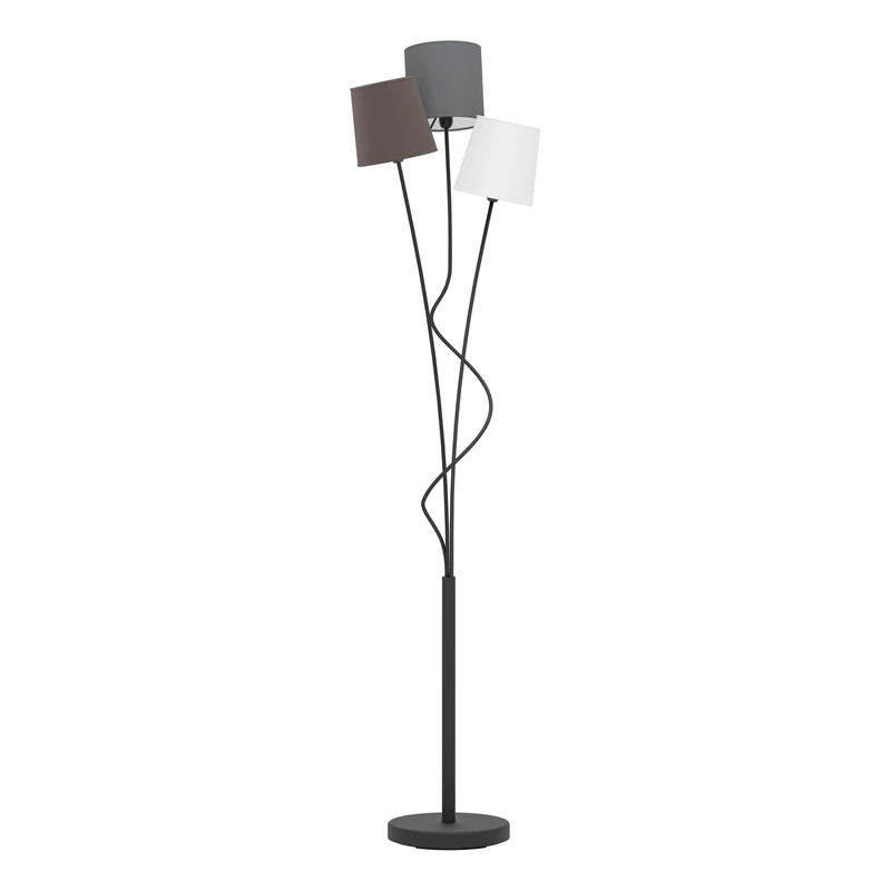 Eglo Maronda 3-Flame Floor lamp, Steel and Fabric Standing Light, with Black, Anthracite, White and Brown Colours, E14 Socket, incl. Foot Switch