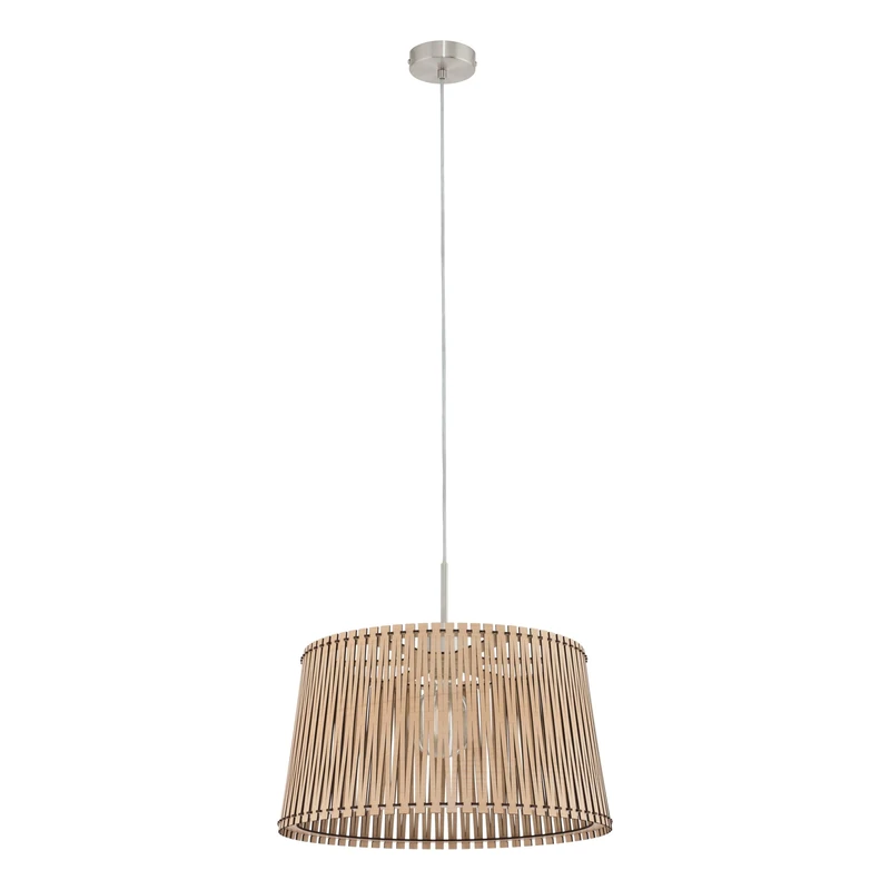 Eglo Pendant Light Sendero, Boho Hanging Lamp, Steel Pendant Lamp in Matte Nickel, Maple Wood, Natural Dining Table Lamp, Hanging Living Room Lamp with E27 Socket, Ø 45 cm