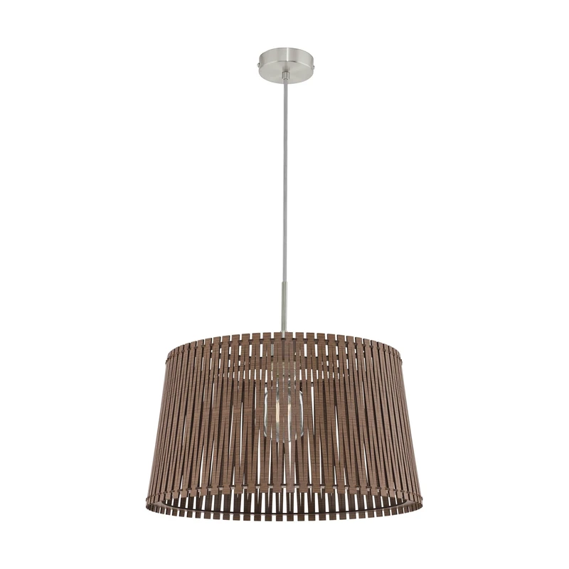 EGLO Sendero Pendant Light, Boho Pendant Light Made of Steel in Matt Nickel, Wood in Dark Brown, Dining Table Lamp Natural, Living Room Lamp Hanging with E27 Socket, Diameter 45 cm