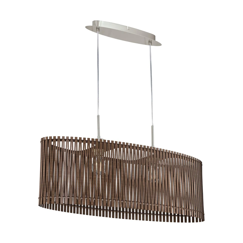 EGLO Sendero Pendant Light, Boho Pendant Light Made of Steel in Matt Nickel, Wood in Dark Brown, Dining Table Lamp Natural, Living Room Lamp Hanging with E27 Socket, 77.5 cm