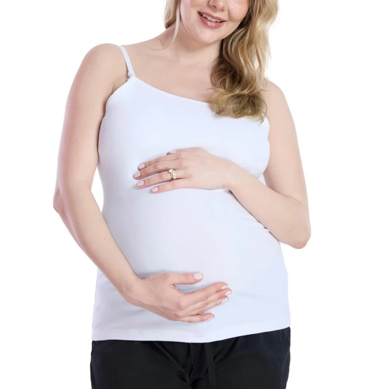 Motherhood Maternity Women's Plus-Size Nursing Clip Down Cami Shirt, White, 1X