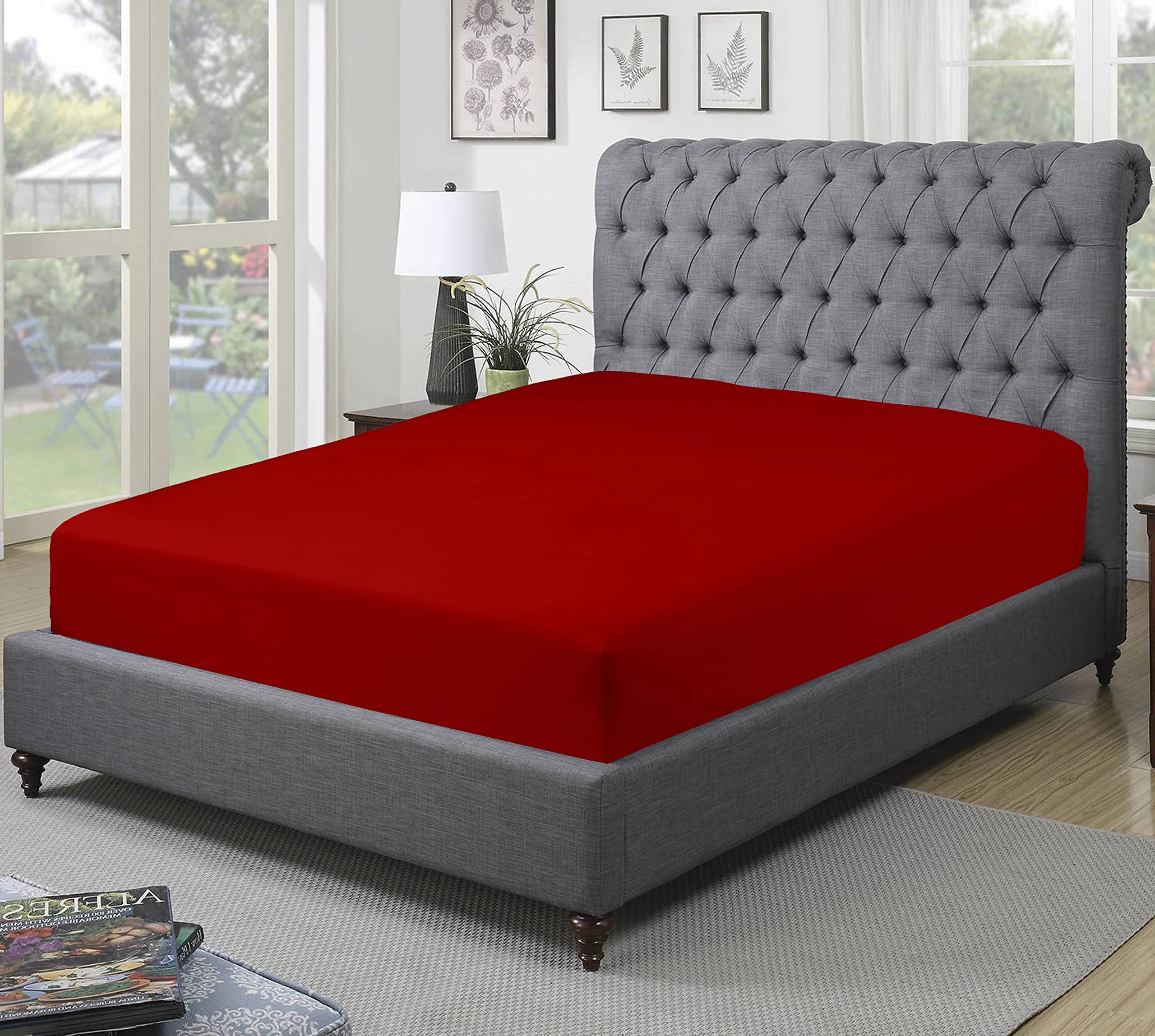 Sapphire collection 300 Thread Count 100% Egyptian Cotton Fitted Sheets (Single, Red)