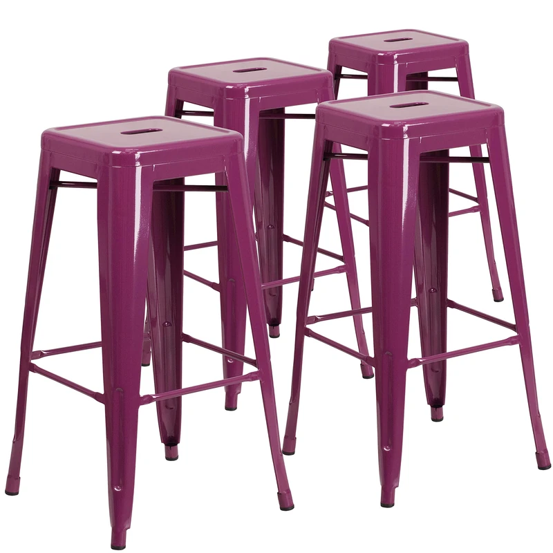 Flash Furniture Kai Commercial Grade 4 Pack 30" High Backless Purple Indoor-Outdoor Barstool