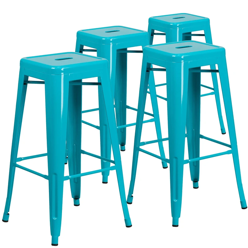 Flash Furniture Kai Commercial Grade 4 Pack 30" High Backless Crystal Teal-Blue Indoor-Outdoor Barstool