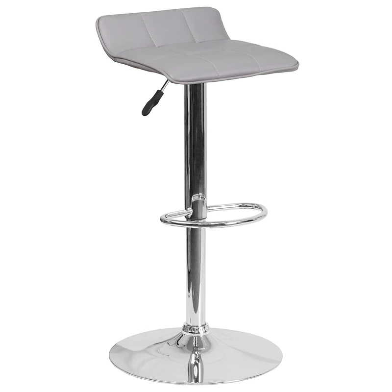 Flash Furniture Contemporary Vinyl Adjustable Height Barstool with Chrome Base, Metal, Grey, 50.8 x 50.8 x 30.48 cm