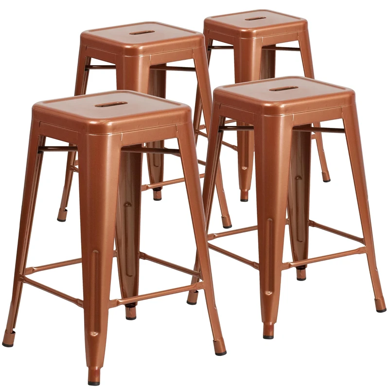 Flash Furniture Kai Commercial Grade 4 Pack 24" High Backless Copper Indoor-Outdoor Counter Height Stool
