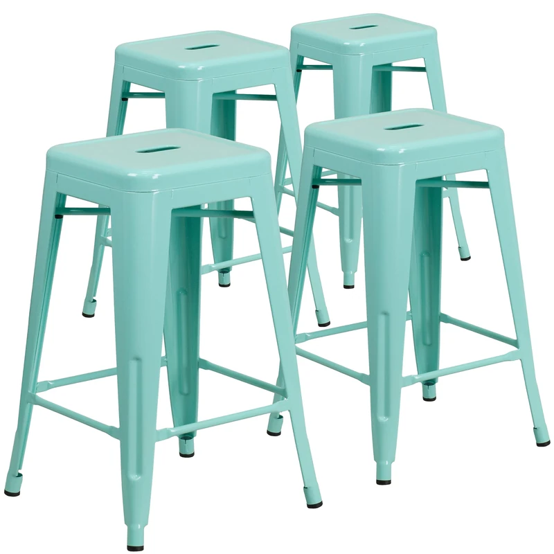 Flash Furniture Kai Commercial Grade 4 Pack 24" High Backless Mint Green Indoor-Outdoor Counter Height Stool