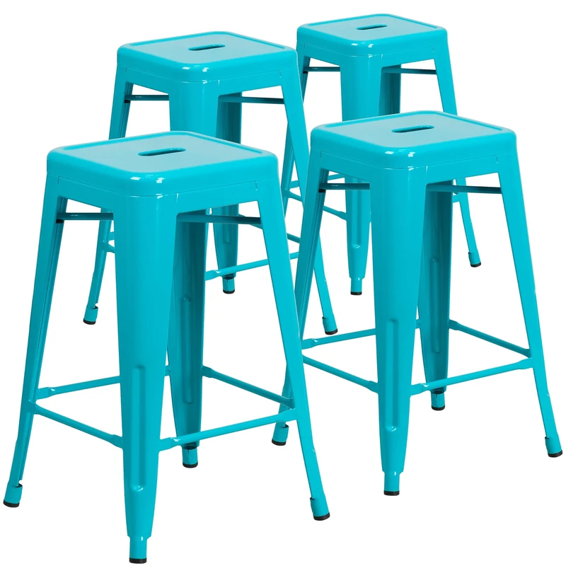 Flash Furniture Kai Commercial Grade 4 Pack 24" High Backless Crystal Teal-Blue Indoor-Outdoor Counter Height Stool - Image 1
