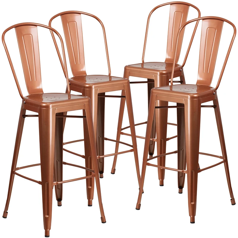 Flash Furniture Blake Commercial Grade 4 Pack 30" High Copper Metal Indoor-Outdoor Barstool with Back