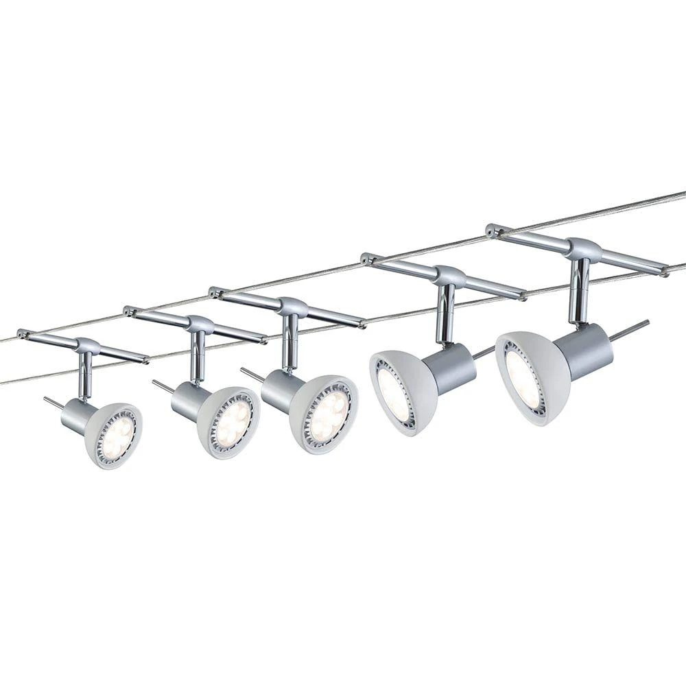 Paulmann 94136 Cable Lighting System – Sheela Set, Extendable Max 5 x 10 Watt Matt Chrome/Opal Cable Suspension Lamp Without Bulbs