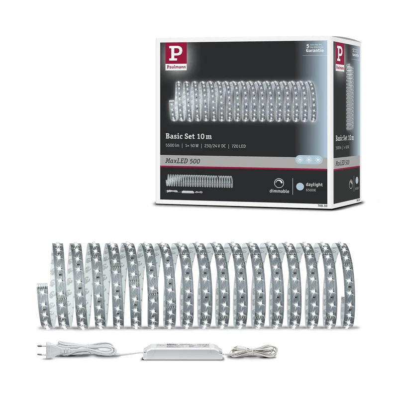 Paulmann 70830 MaxLED 500 LED Strip Basic Set incl. 1x48.5-watt dimmable Lighting Strip Silver Light Strip Plastic LED Strip 6500 K