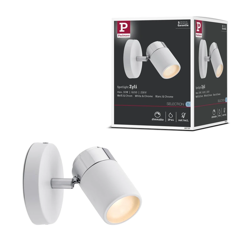 Paulmann 66710 Spotlight Zyli IP44 max 1x10W GU10 White/Chrome 230V Metal