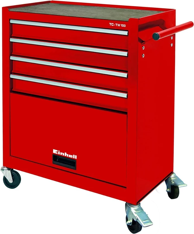 Einhell TC-TW 100 Tool Chest On Wheels | Interlock System, 4 Swivel Casters With 2 Locking Brakes, Tool Storage Unit With 3 Drawers And Flap | Portable Heavy Duty Tool Trolley