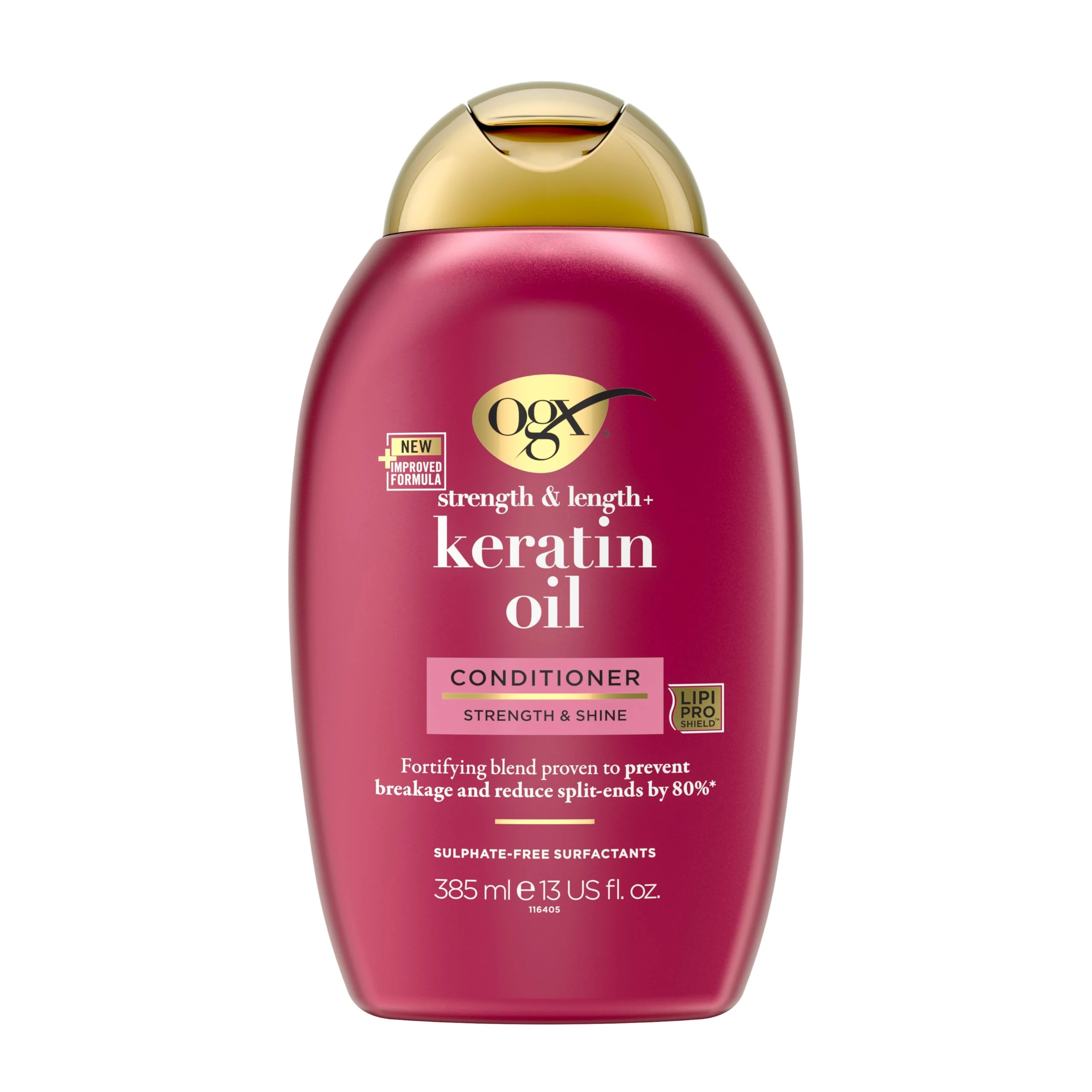 OGX Strength & Length with Keratin Oil Conditioner, Strength & Shine, Fortifying Blend, Prevents Breakage and Reduces Split Ends by 80percent, Sulfate Free, 385ml