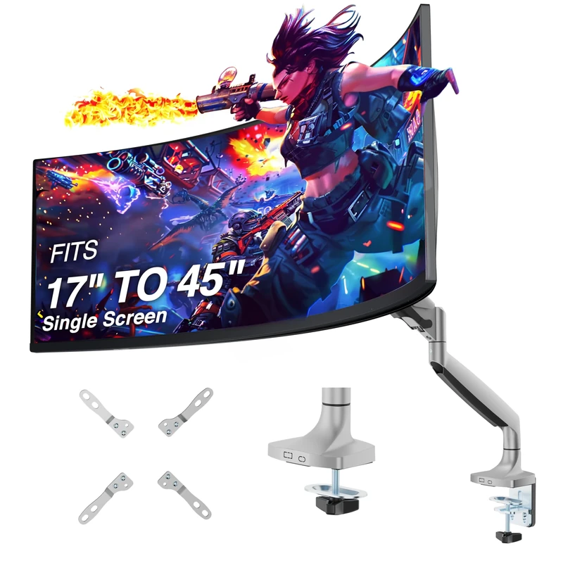 AVLT Halloween Single 13"-34" Monitor Arm Desk Mount for Flat/Curved/Ultrawide Displays - Full Motion Height Swivel Tilt Rotation Adjustable With VESA/C-Clamp/Grommet/Cable Management