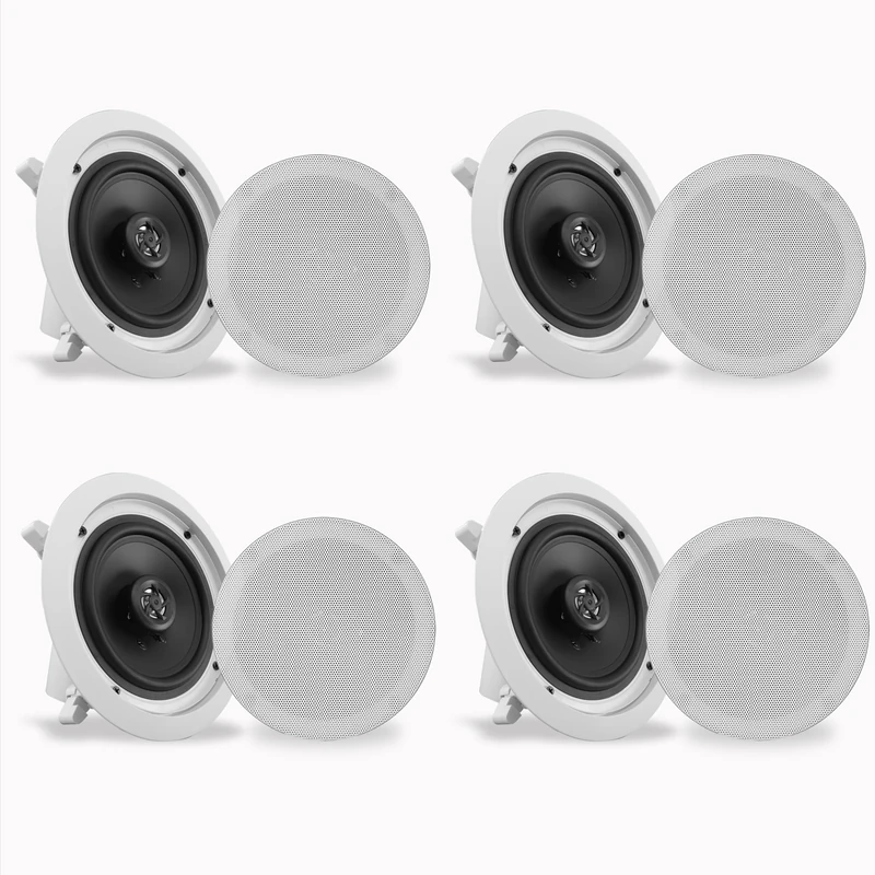 PYLE 6.5” 4 Bluetooth Flush Mount In-wall In-ceiling 2-Way Speaker System Quick Connections Changeable Round/Square Grill Polypropylene Cone & Tweeter Stereo Sound 4 Ch Amplifier 200 Watt