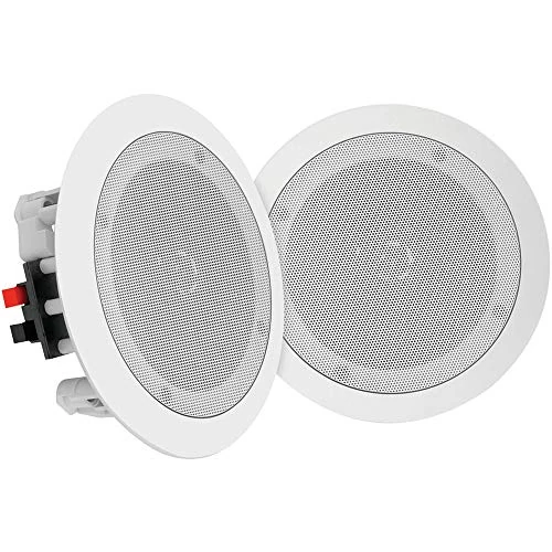 PYLE Pair 8” Bluetooth Flush Mount In-wall In-ceiling 2-Way Universal Home Speaker System Spring Loaded Quick Connections Polypropylene Cone Polymer Tweeter Stereo Sound 250 Watts, EU Plug, White