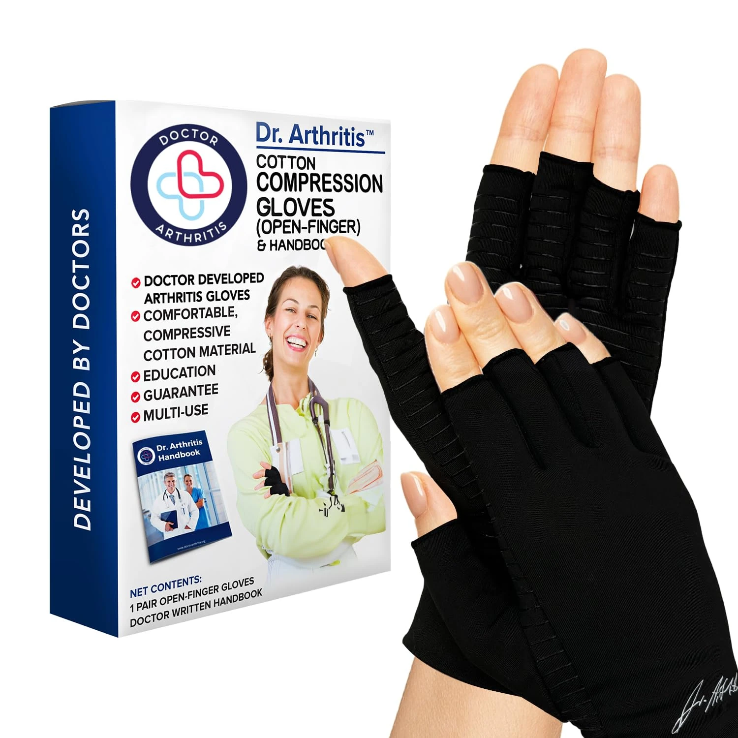 Dr. Arthritis Arthritis Copper Compression Gloves for Women and Men, Carpal Tunnel Gloves, Hand Brace for Arthritis Pain and Support (Black, Medium)