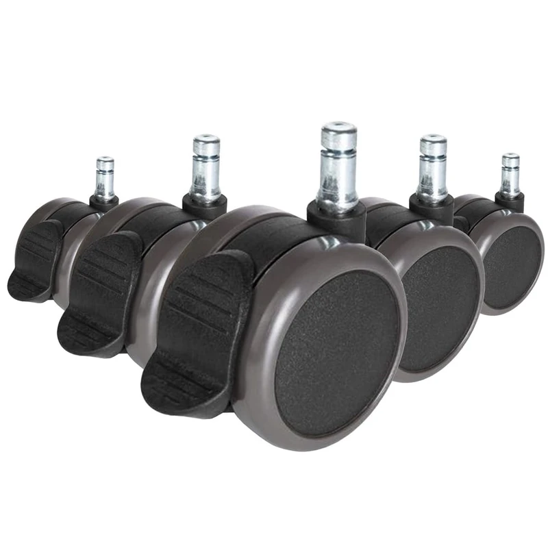hjh OFFICE 619038 hard floor castors ROLO STOP with locking brakes 11 mm / 65 mm rubber wheels for office chairs set of 5 - Image 1