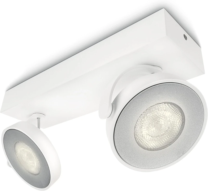 Philips Clockwork LED Wall and Ceiling Spot Light Fixture [White - Adjustable Head] 2 x4.5W, For Home Indoor Lighting, Livingroom and Bedroom