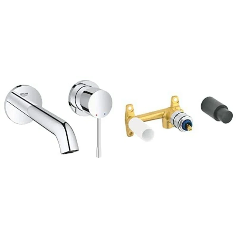 GROHE 32635000|Concealed Body for Single-Lever Mixer & 19408001 Essence Wall-Mounted 2-Hole Basin Tap, Final Assembly Set (Concealed Body Not Included)