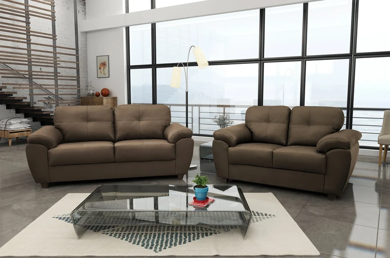 Sofas and More New Carlos 3 + 2 Seater Sofa Set Black or Brown Faux Leather (Brown, Faux Leather)