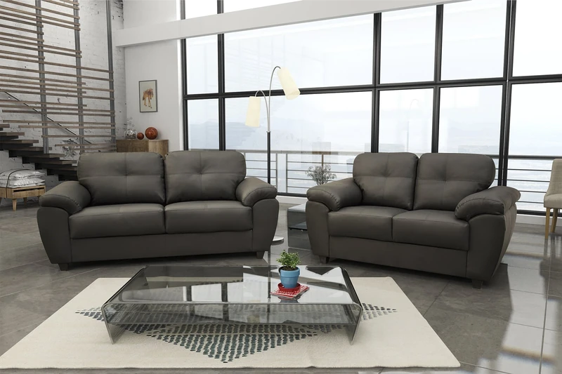 Sofas and More New Carlos 3 + 2 Seater Sofa Set Black or Brown Faux Leather (Black, Faux Leather)